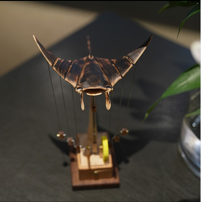 Wooden manta ray, automaton manta ray, manta ray music box, mechanical manta ray, decoration, wood art, statue, sculpture, home decor, wood carving, handmade, can be manually moved