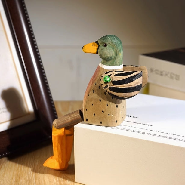 Long-legged duck hand-carved wood ornaments wooden carvings fun funny desktop decorations gifts