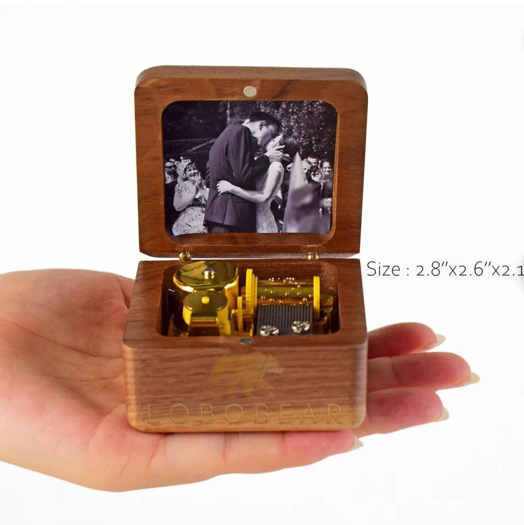 Personalized Music Box-Vintage Walnut Wood Music Box-Custom Music Box with Photo-Music Gifts-Photo Gifts-Christmas Gift-Choose Melody