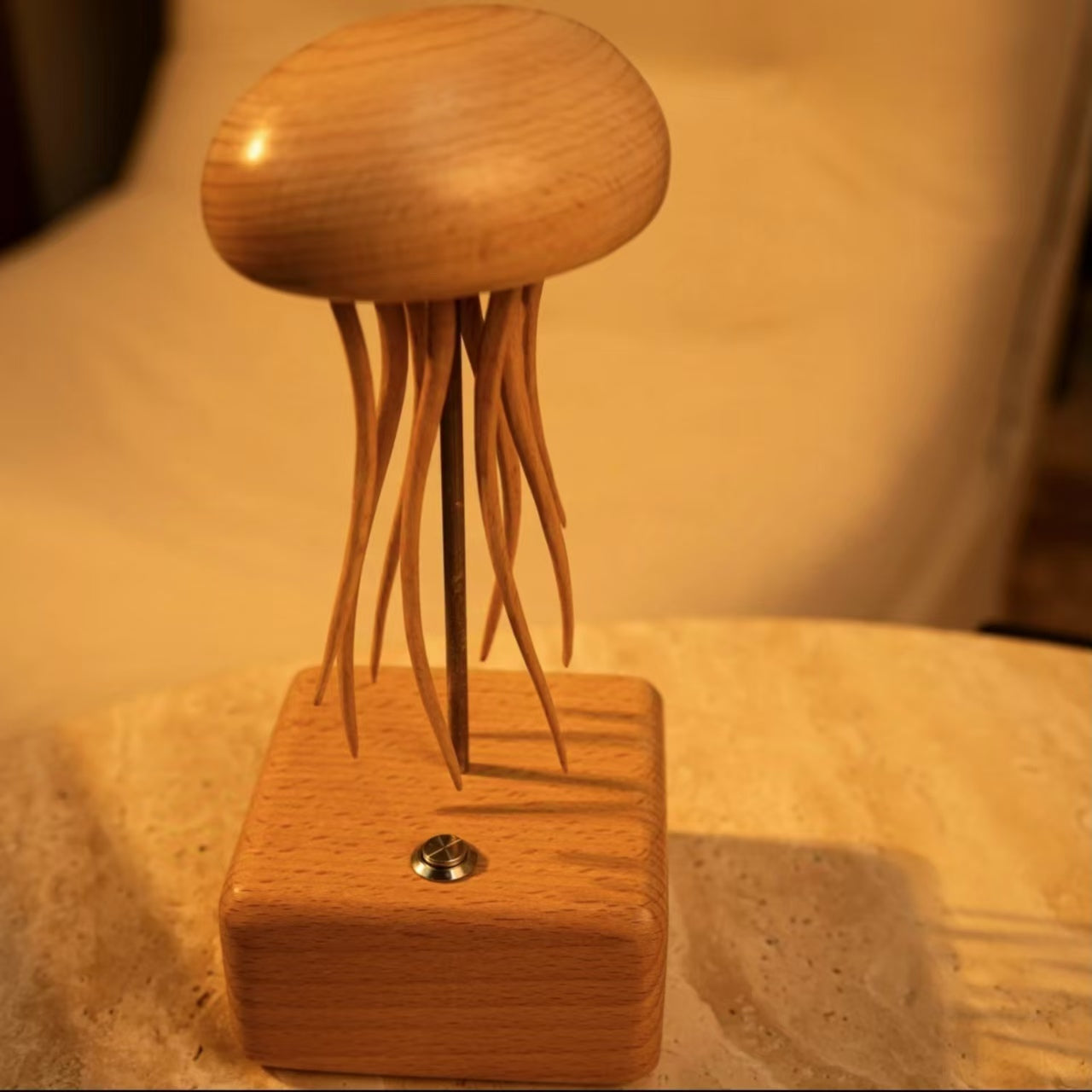 Wooden Jellyfish, automata Jellyfish, music box, wooden mechanical Jellyfish, Ornament, Wood art, Statue, Sculpture, Home Decor, Woodcarving,No music