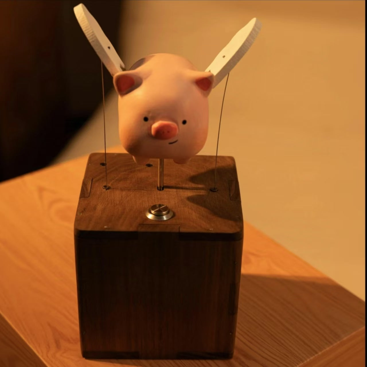 Wooden flying piggy, automata piggy, music box, wooden mechanical pig, Ornament, Wood art, Statue, Sculpture, Home Decor, Woodcarving,No music