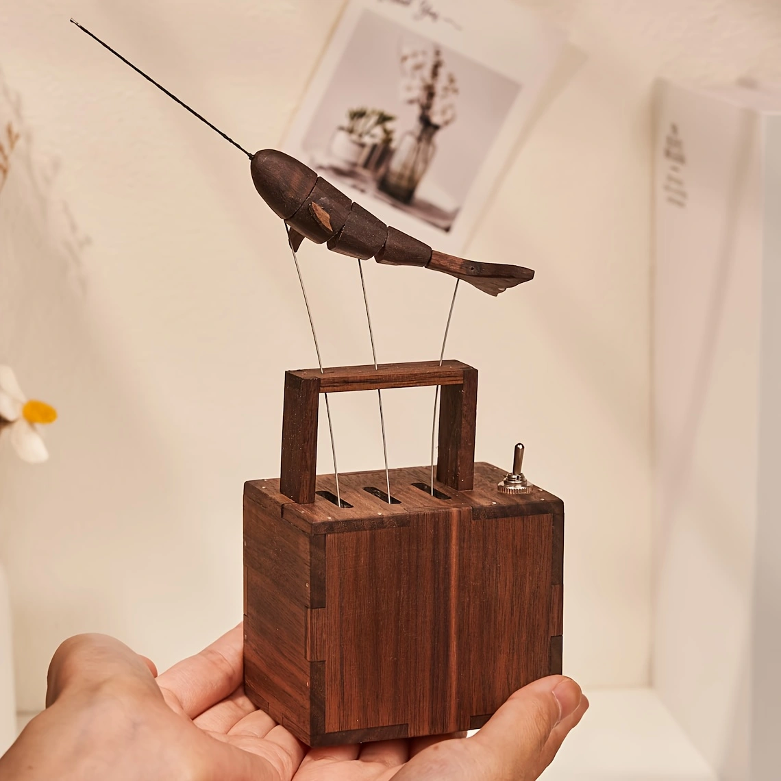 Wooden Whale, automata Whale, Narwhal music box, mechanical whale, Ornament, Wood art, Statue, Sculpture, Home Decor, Woodcarving, Handmade,Music is the poetry of birds