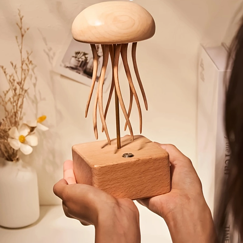 Wooden Jellyfish, automata Jellyfish, music box, wooden mechanical Jellyfish, Ornament, Wood art, Statue, Sculpture, Home Decor, Woodcarving,No music
