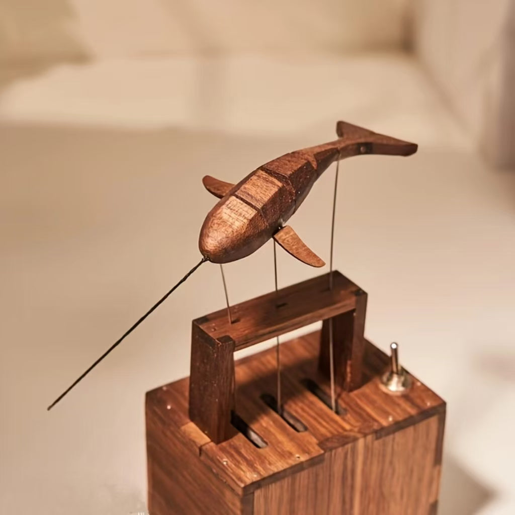 Wooden Whale, automata Whale, Narwhal music box, mechanical whale, Ornament, Wood art, Statue, Sculpture, Home Decor, Woodcarving, Handmade，Music is the poetry of birds