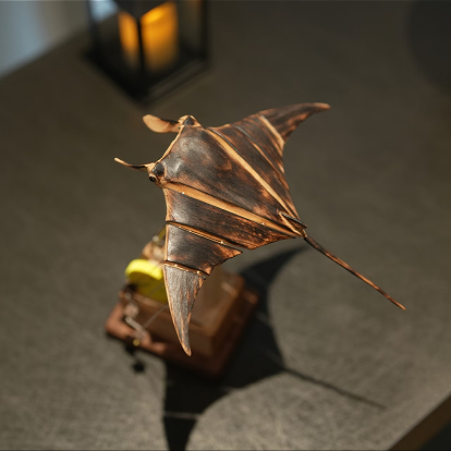 Wooden manta ray, automaton manta ray, manta ray music box, mechanical manta ray, decoration, wood art, statue, sculpture, home decor, wood carving, handmade, can be manually moved