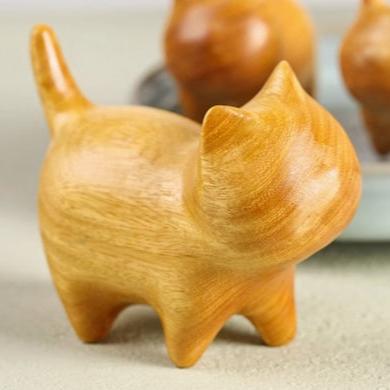 Wooden carved ornaments natural sandalwood carved cat ornaments cute creative cartoon fat cat hand-held pieces wooden play decoration gift