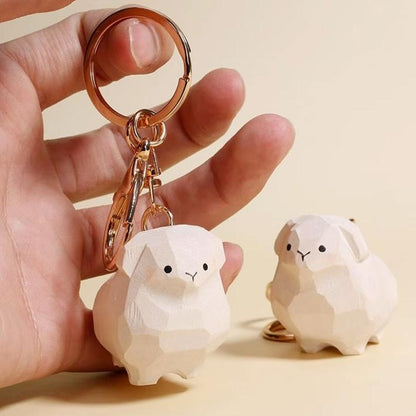 Cute healing hand-carved wood zodiac sheep ornaments can be used as car keychains, schoolbag accessories, couple models