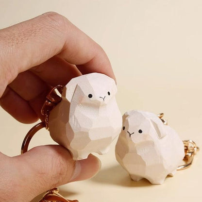 Cute healing hand-carved wood zodiac sheep ornaments can be used as car keychains, schoolbag accessories, couple models