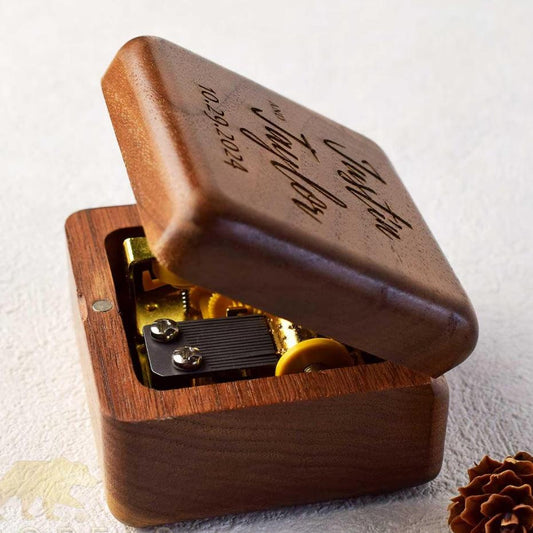 Personalized Music Box-Vintage Walnut Wood Music Box-Custom Music Box with Photo-Music Gifts-Photo Gifts-Christmas Gift-Choose Melody