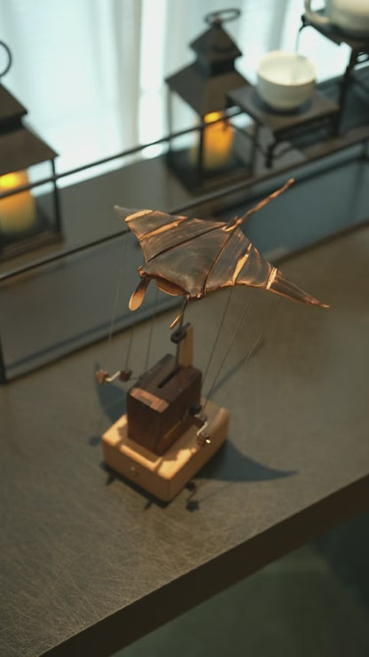 Wooden manta ray, automaton manta ray, manta ray music box, mechanical manta ray, decoration, wood art, statue, sculpture, home decor, wood carving, handmade, can be manually moved
